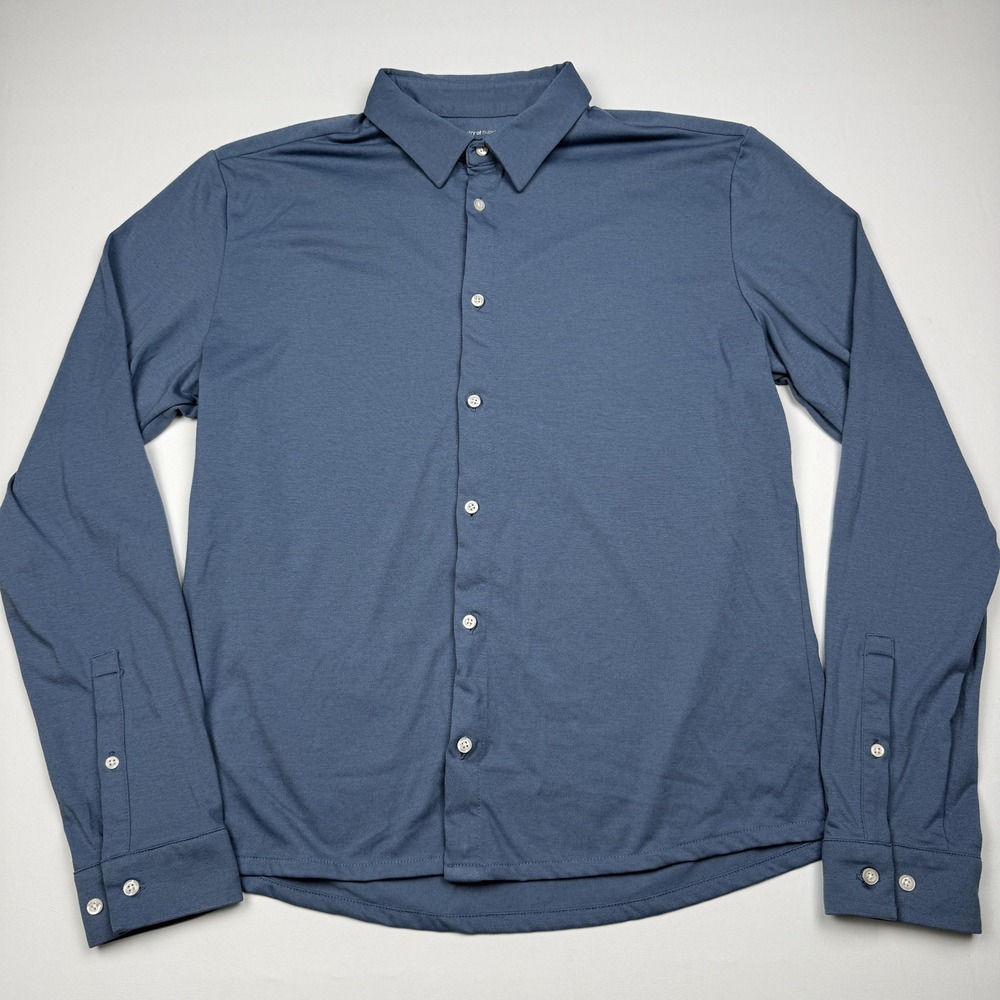 Ministry Of Supply Shirt Mens Medium Blue Knit Performance Dress Button Front